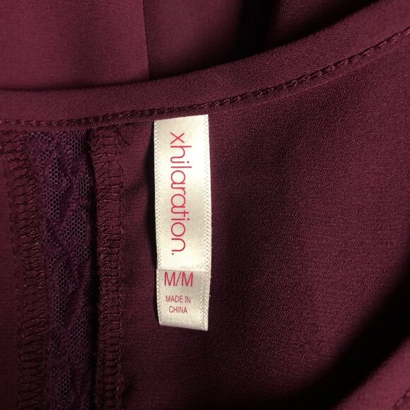 Xhilaration Top Womens Size Medium Burgundy Lace Inserts Long Sleeve Casual - Picture 5 of 6